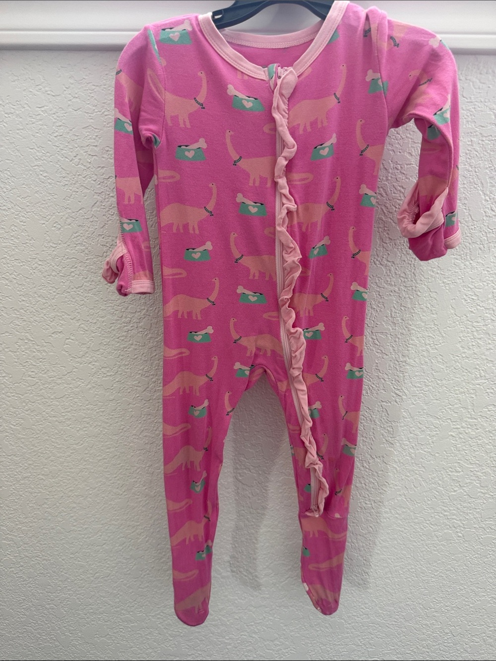 Pink Dinosaur Ruffle-Front Kids One-Piece KicKee 6-9m